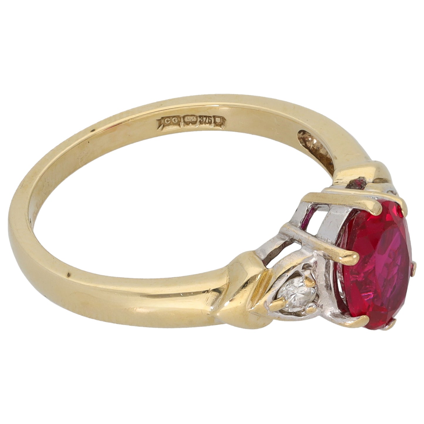 9ct Gold Man Made Ruby & 0.10ct Diamond Dress/Cocktail Ring Size N