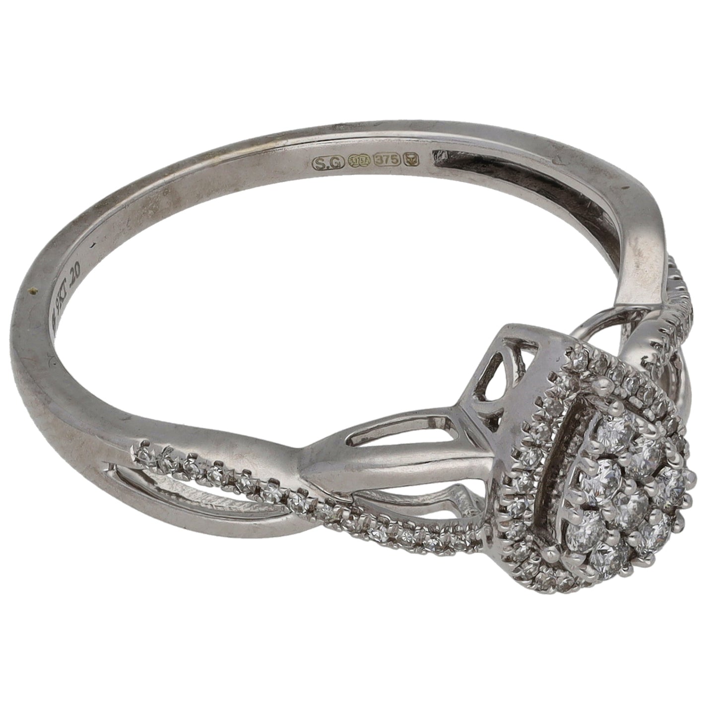 9ct White Gold 0.20ct Diamond Dress/Cocktail Ring Size R