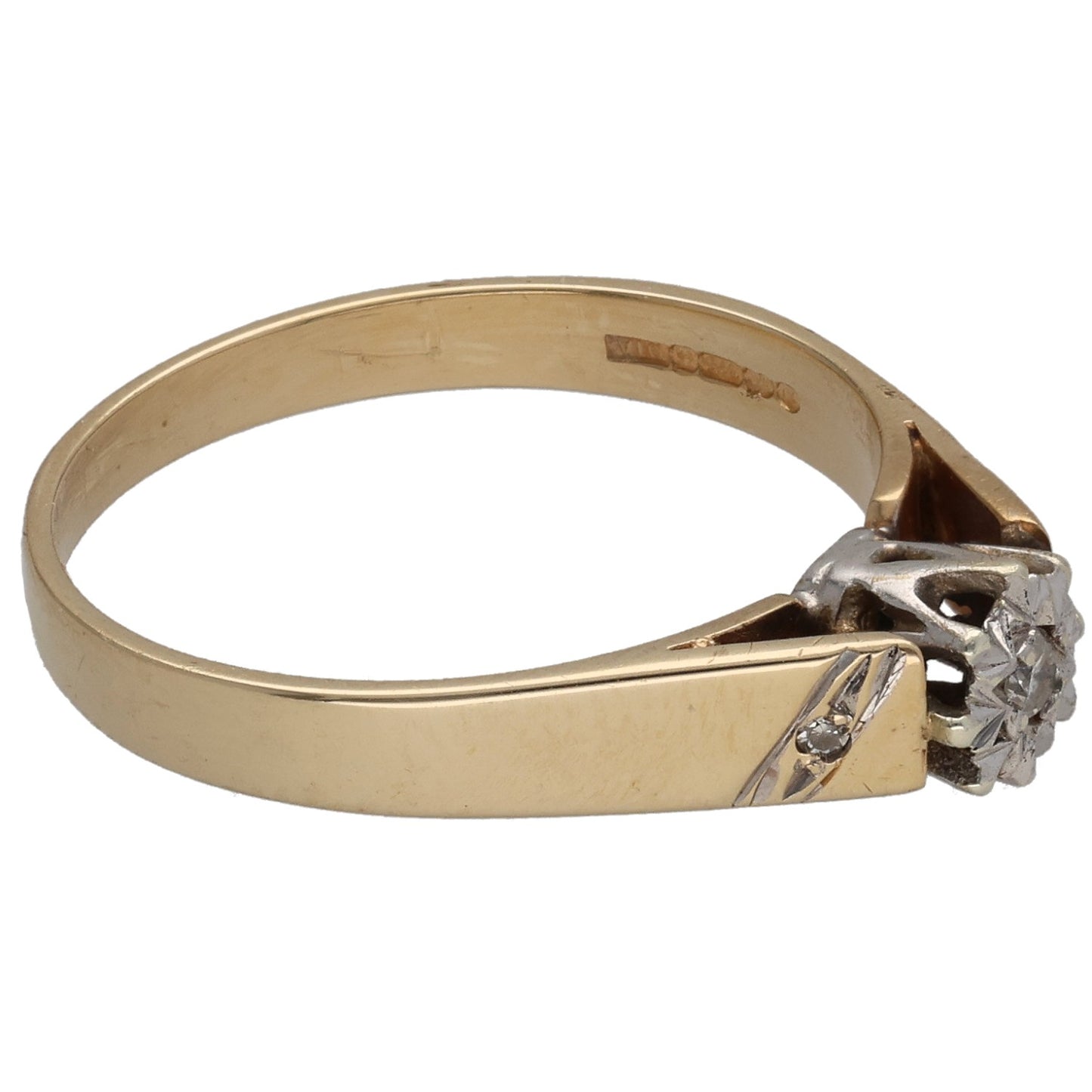 9ct Gold 0.06ct Diamond Solitaire Ring With Accent Stones Size P