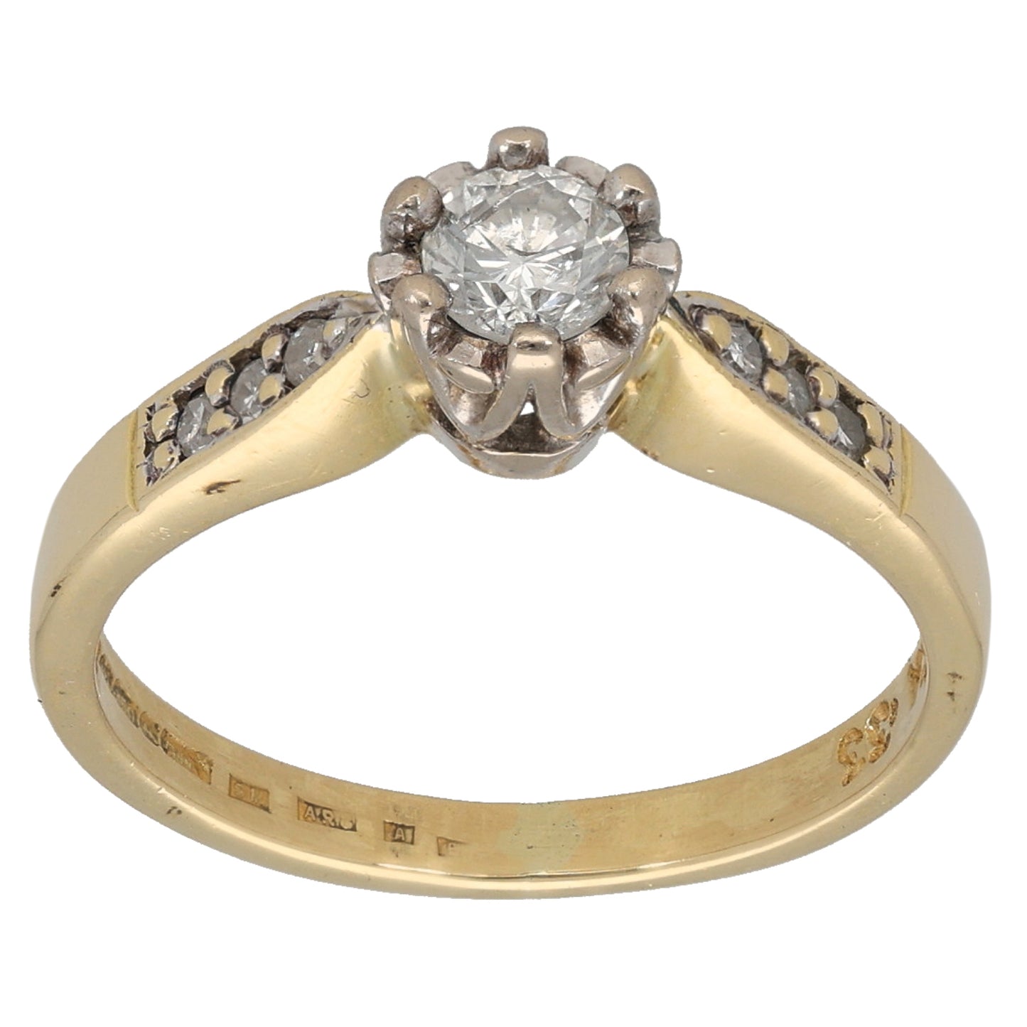 18ct Gold 0.31ct Diamond Solitaire Ring With Accent Stones Size L