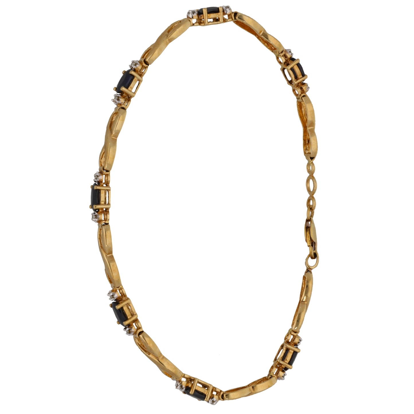 9ct Gold Sapphire & 0.07ct Diamond Fancy Stone Set Bracelet
