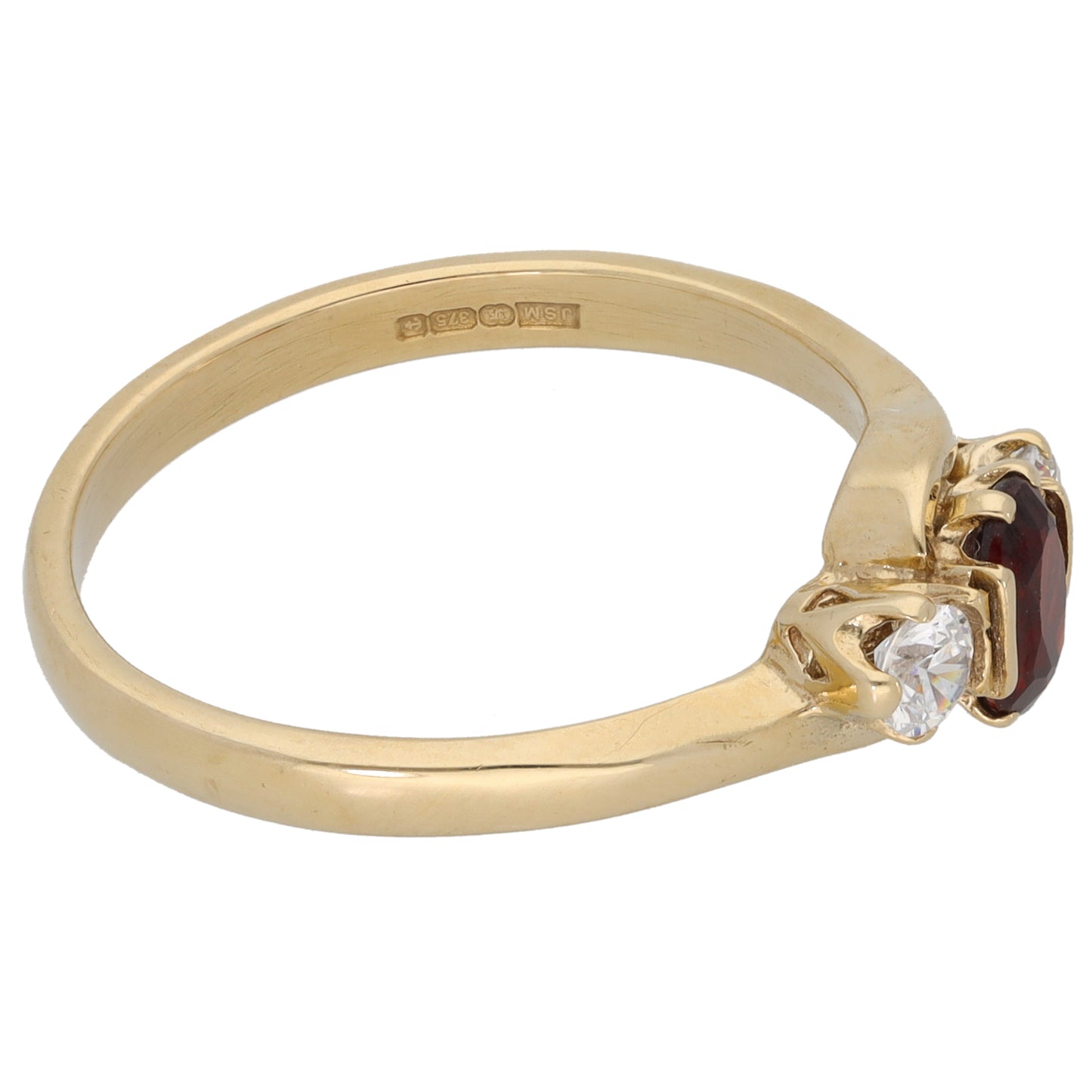 9ct Gold Garnet & Cubic Zirconia Trilogy Ring Size R