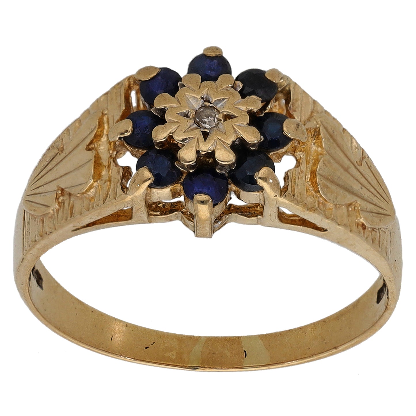 9ct Gold Sapphire & 0.01ct Diamond Dress/Cocktail Ring Size P