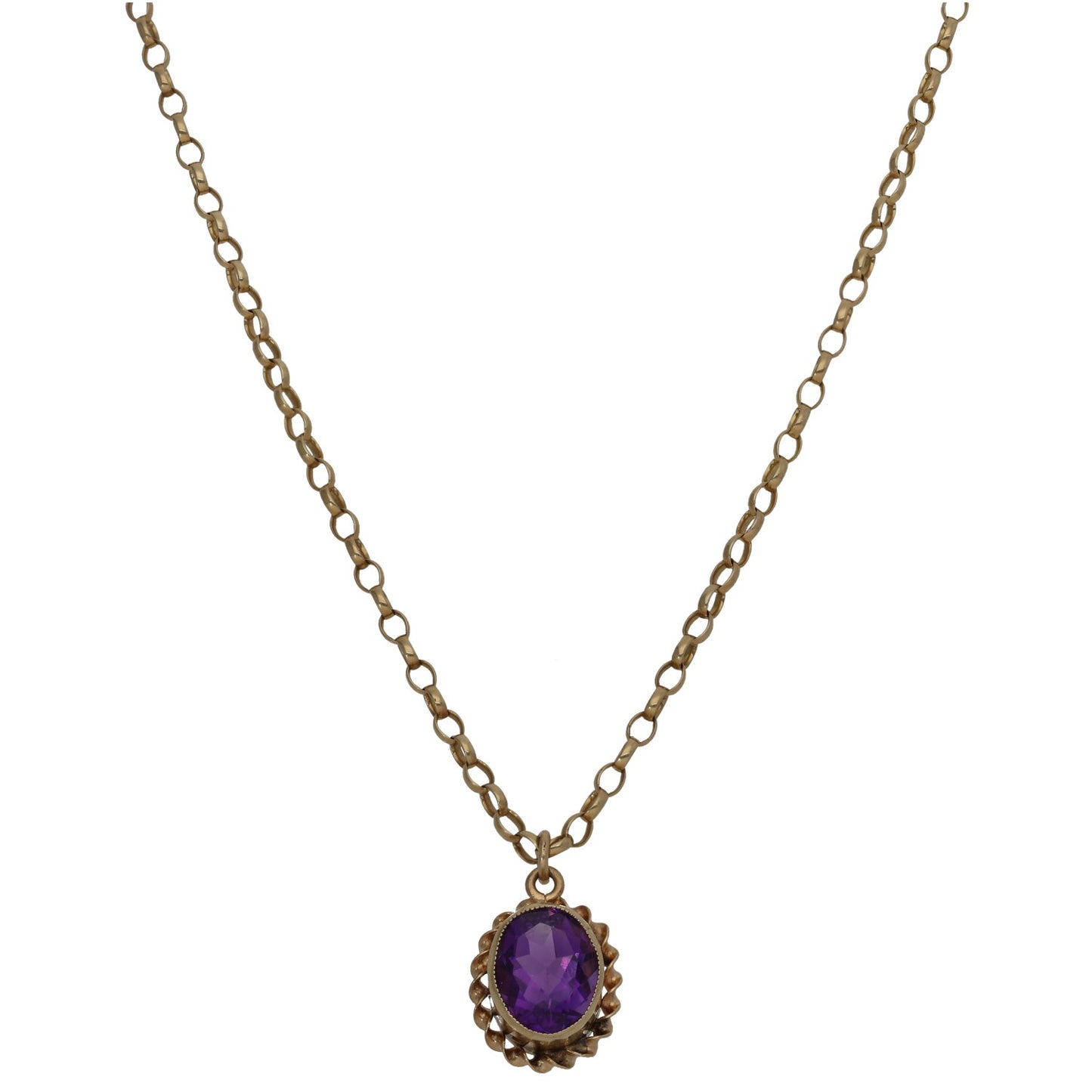 9ct gold amethyst pendant necklace with round purple single stone