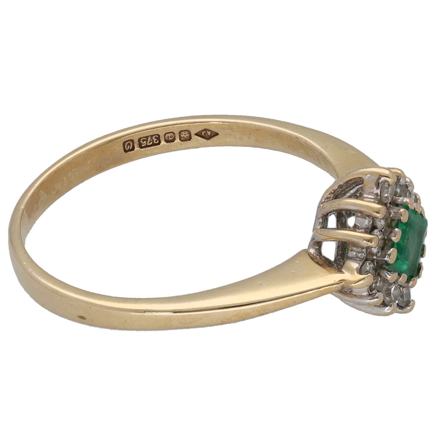 9ct Gold 0.12ct Diamond & Emerald Cluster Ring Size M