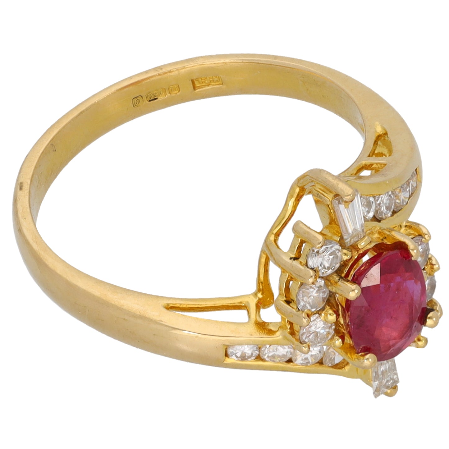18ct Gold Ruby & 0.32ct Diamond Dress/Cocktail Ring Size M