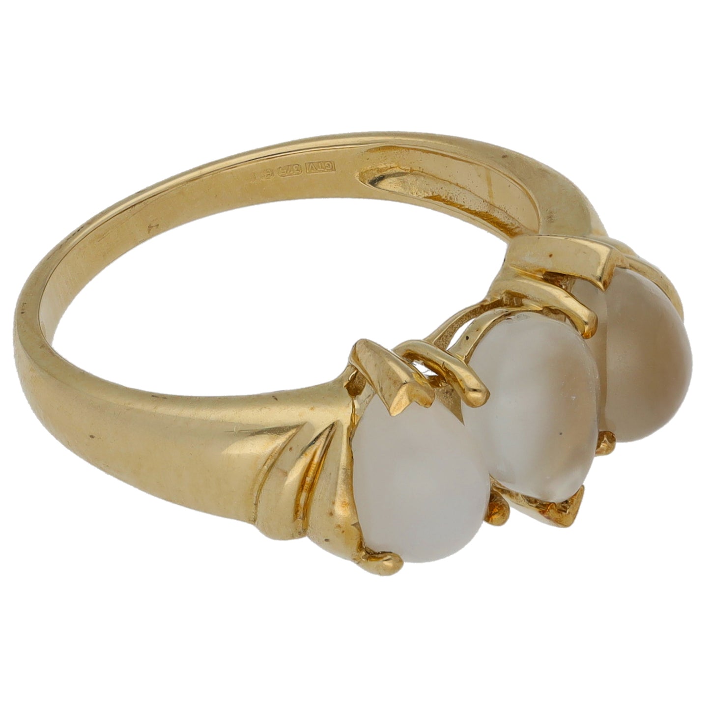 9ct Gold Feldspar Three Stone Ring Size N