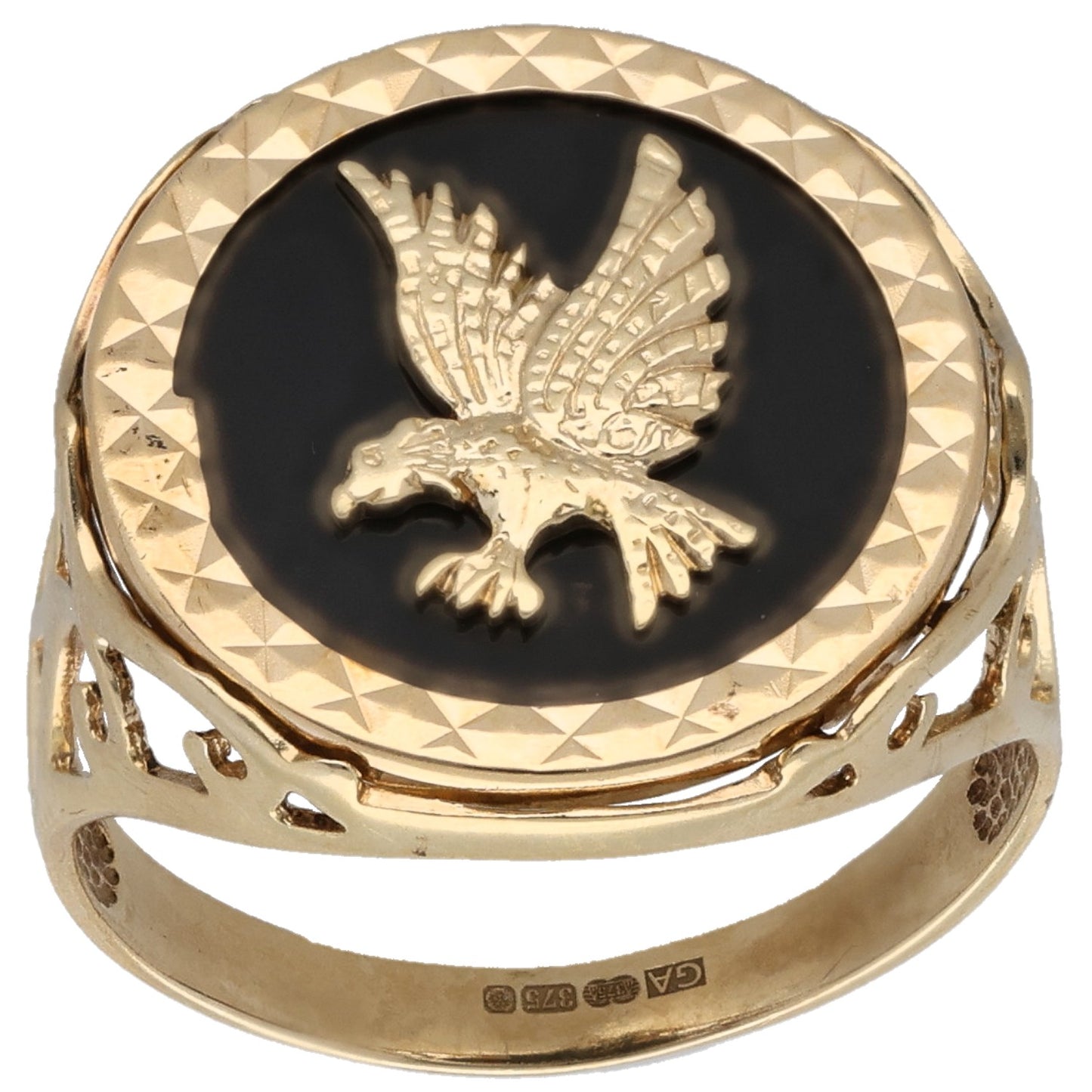 9ct Gold Onyx Patterned Signet Ring Size Y