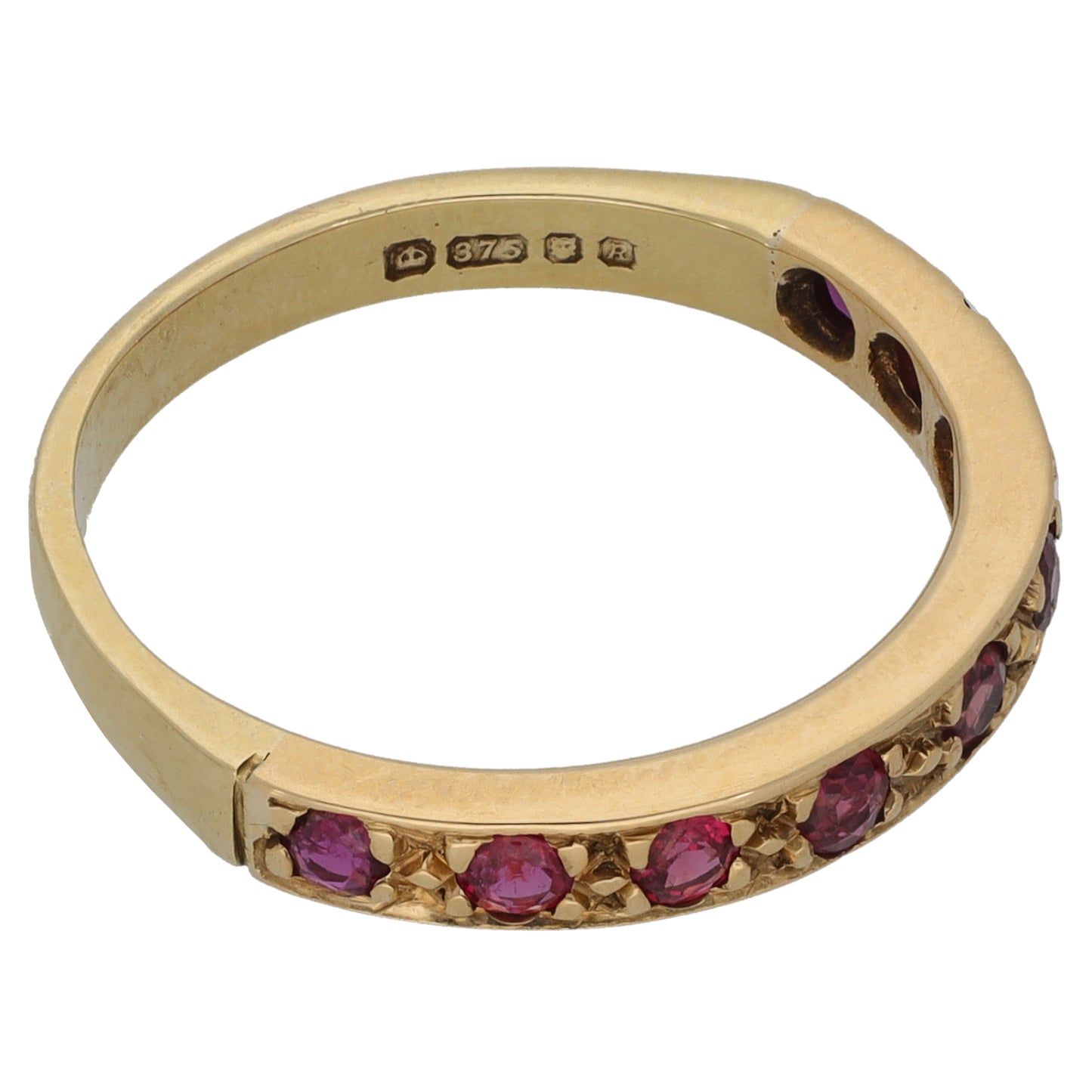 9ct Gold Ruby Half Eternity Ring Size O