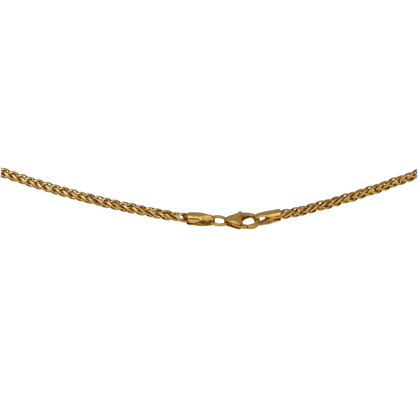 Gold rope chain necklace with clasp and interlocking links, 22 inch