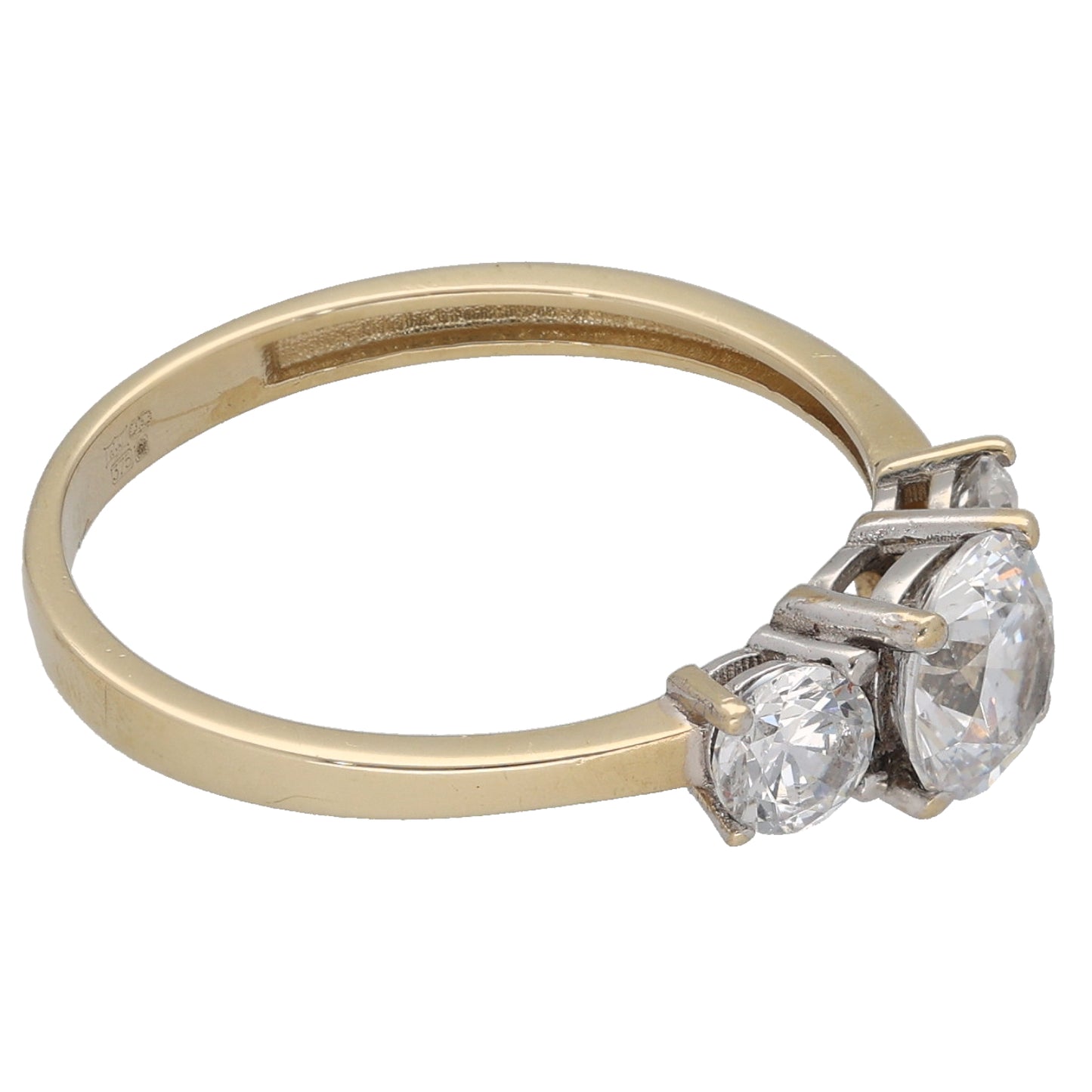 9ct Gold Cubic Zirconia Trilogy Ring Size P