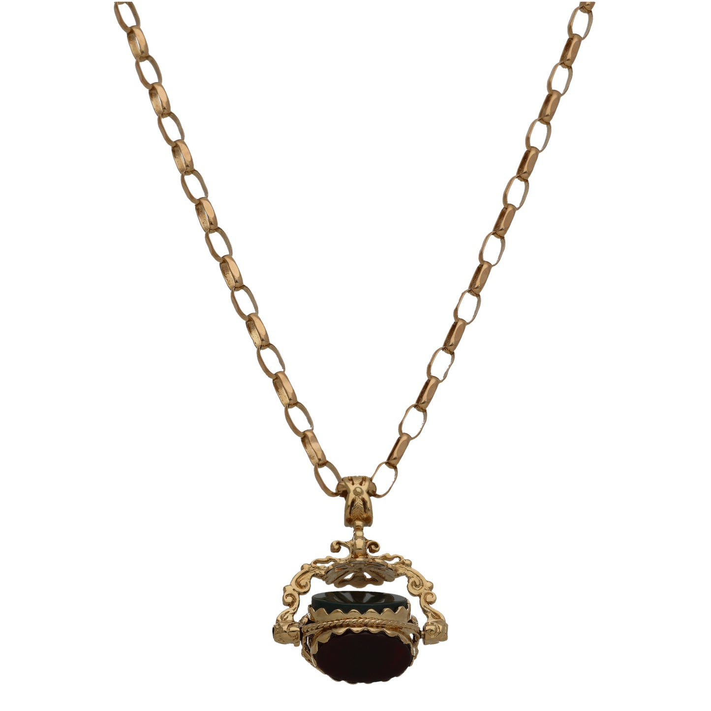 9ct Gold Bloodstone & Carnelian & Onyx Fob Pendant With Chain
