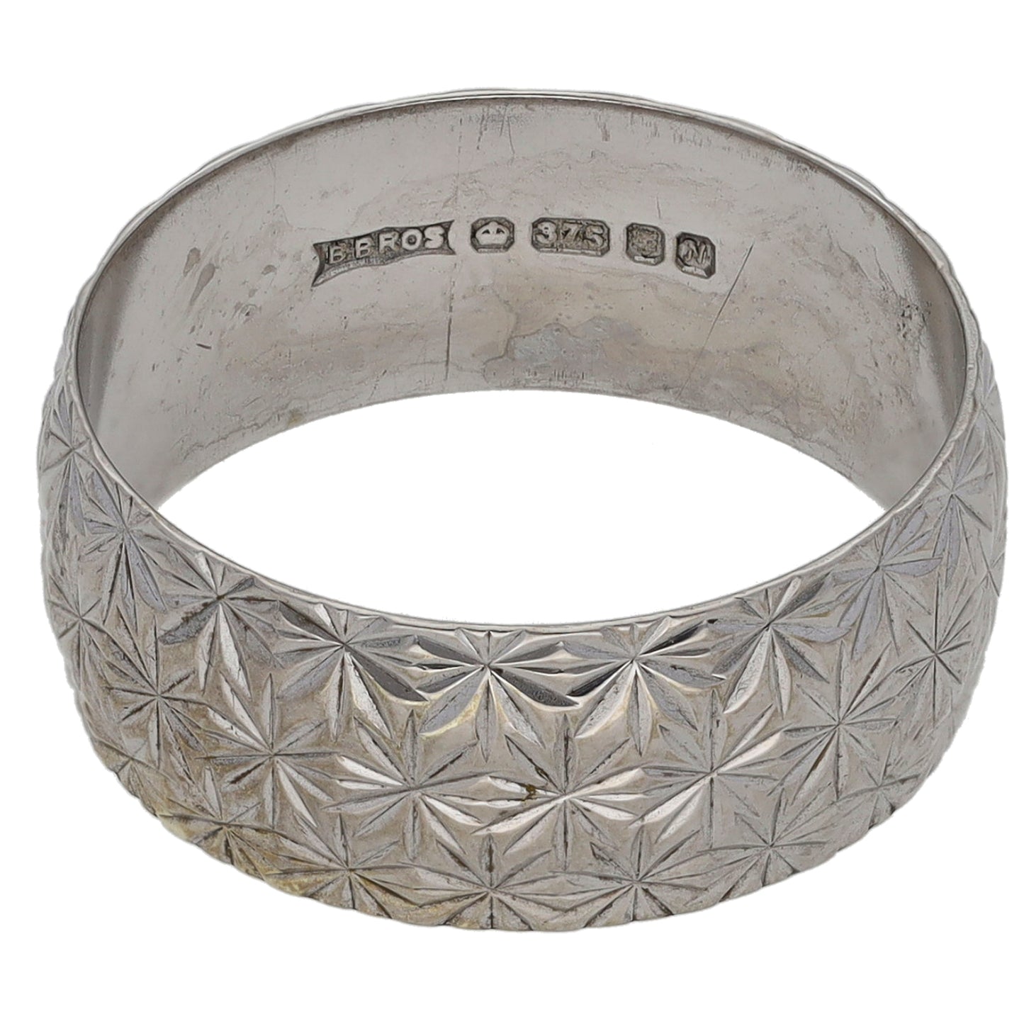9ct White Gold Patterned Wedding Ring Size N