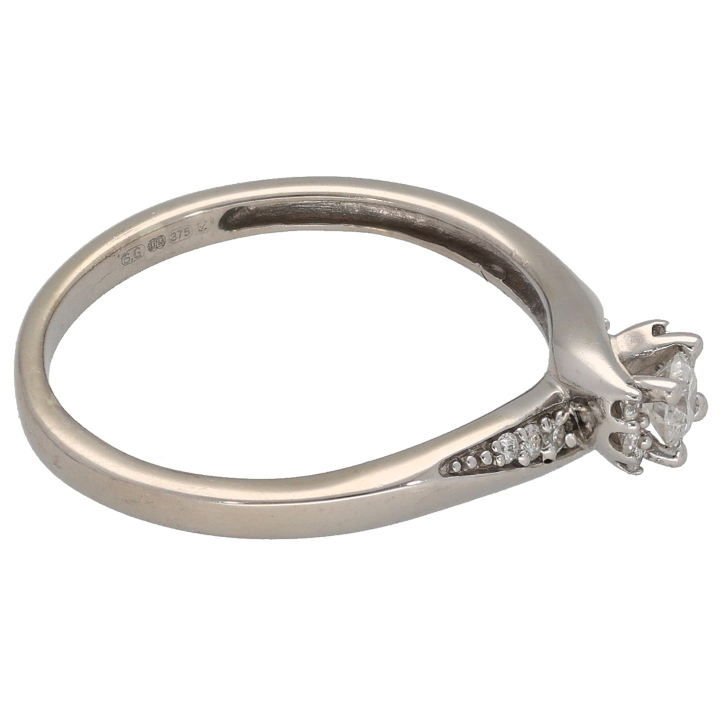 9ct White Gold 0.17ct Diamond Solitaire Ring With Accent Stones Size L