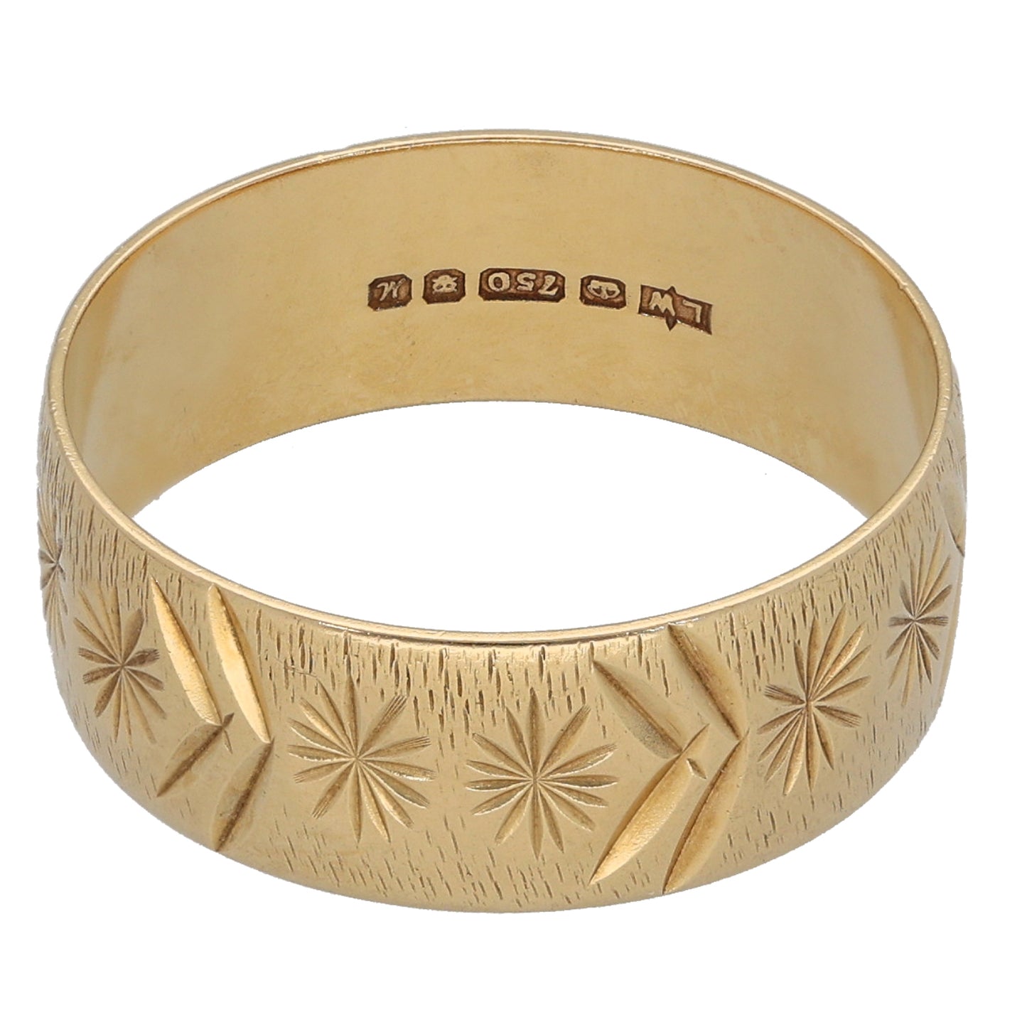 18ct Gold Patterned Wedding Ring Size P