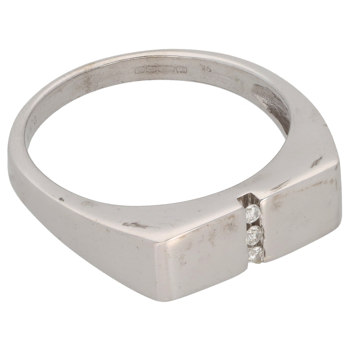 9ct White Gold 0.05ct Diamond Signet Ring Size S