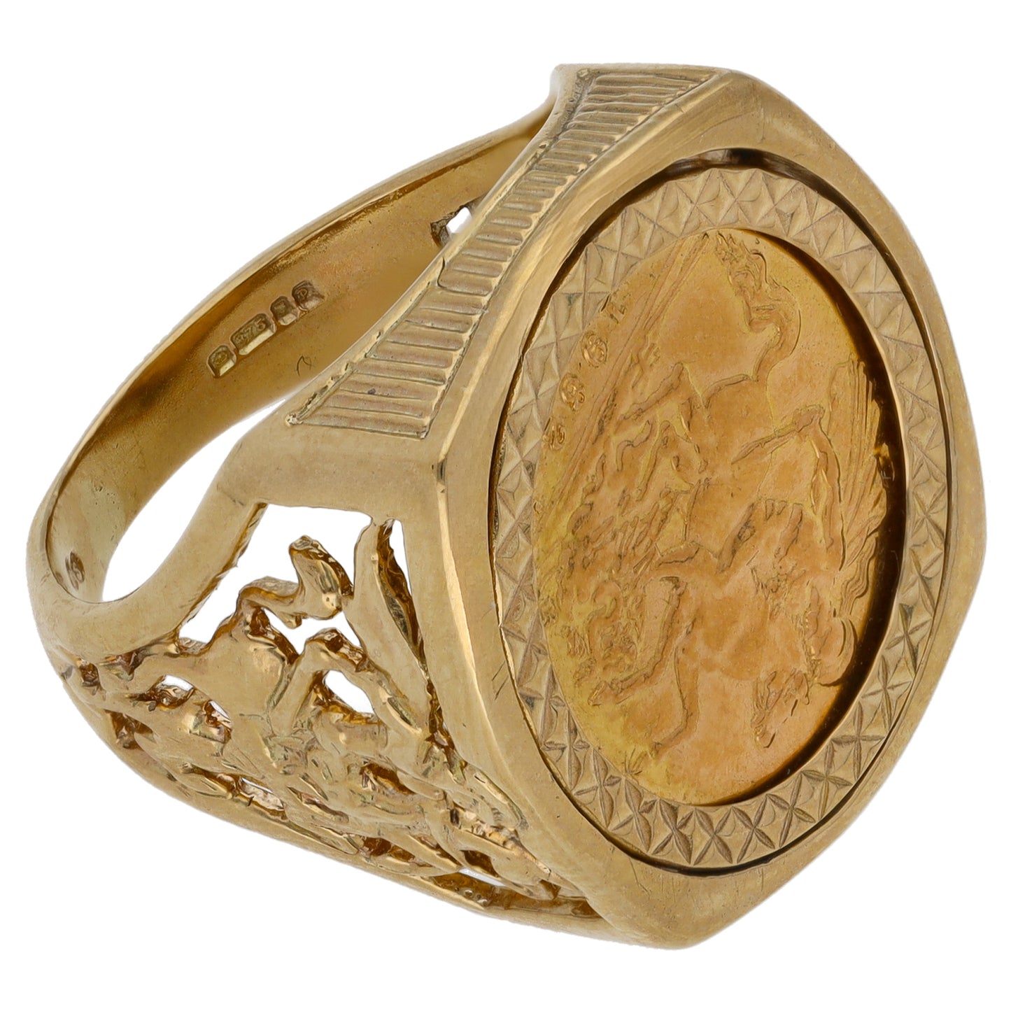 9ct Gold Half Sovereign Coin Ring Size R