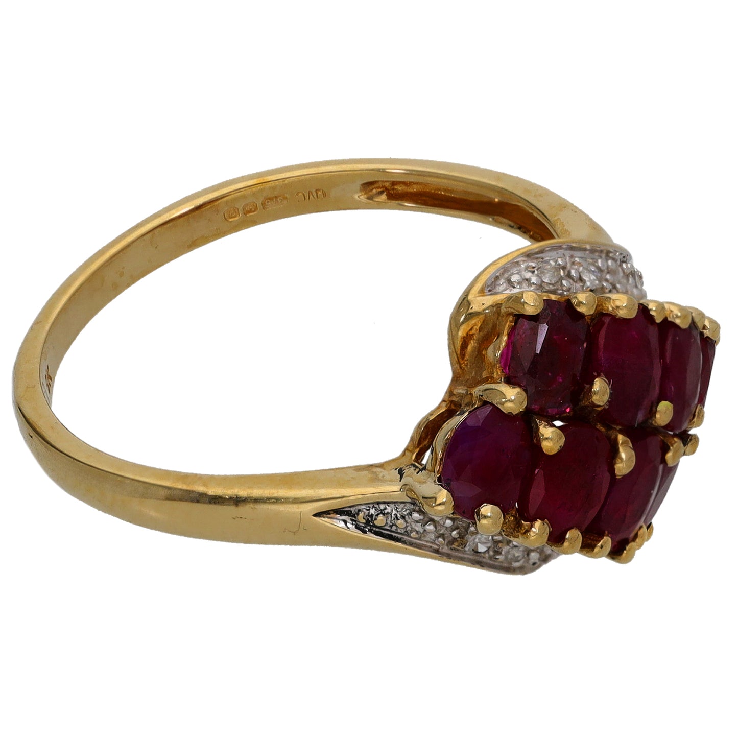 9ct Gold Ruby & 0.04ct Diamond Dress/Cocktail Ring Size P