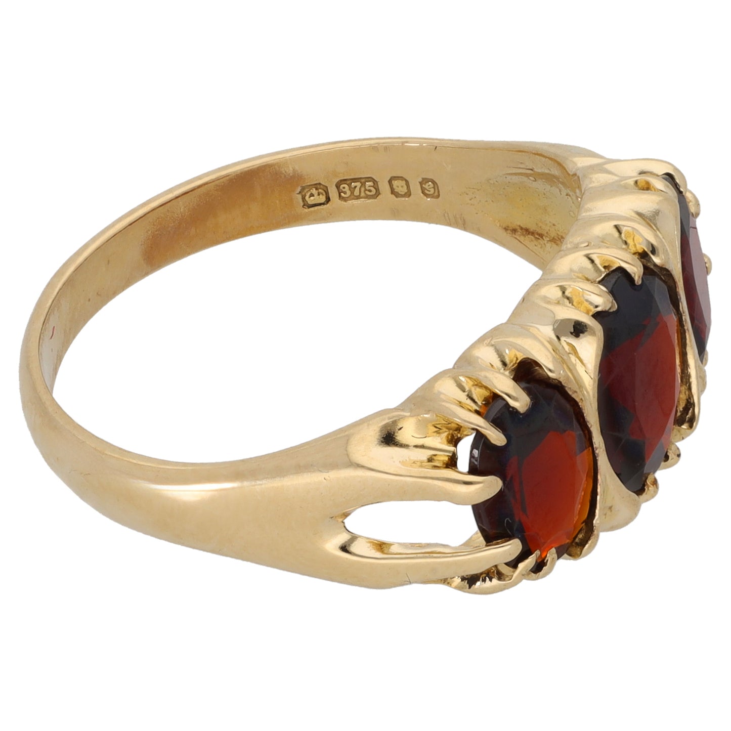 9ct Gold Garnet Trilogy Ring Size R