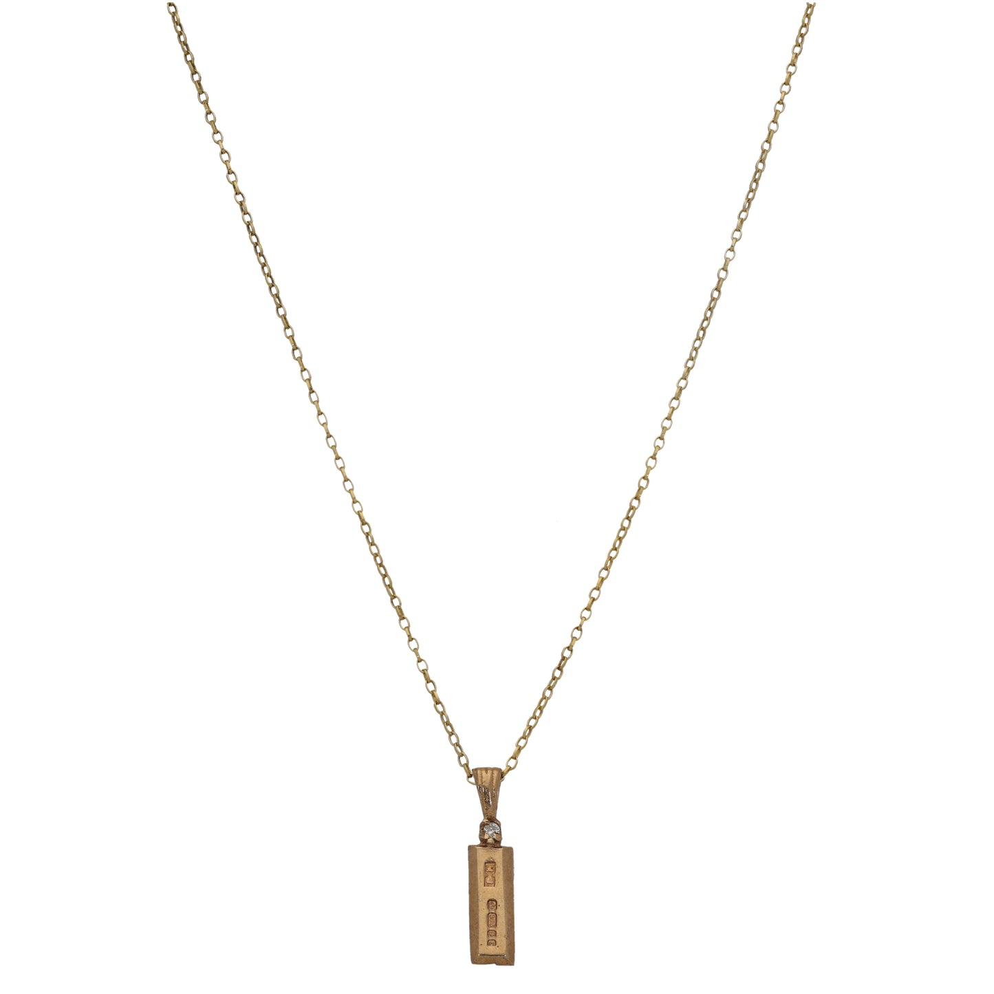 9ct Gold 0.02ct Diamond Ingot Pendant With Chain