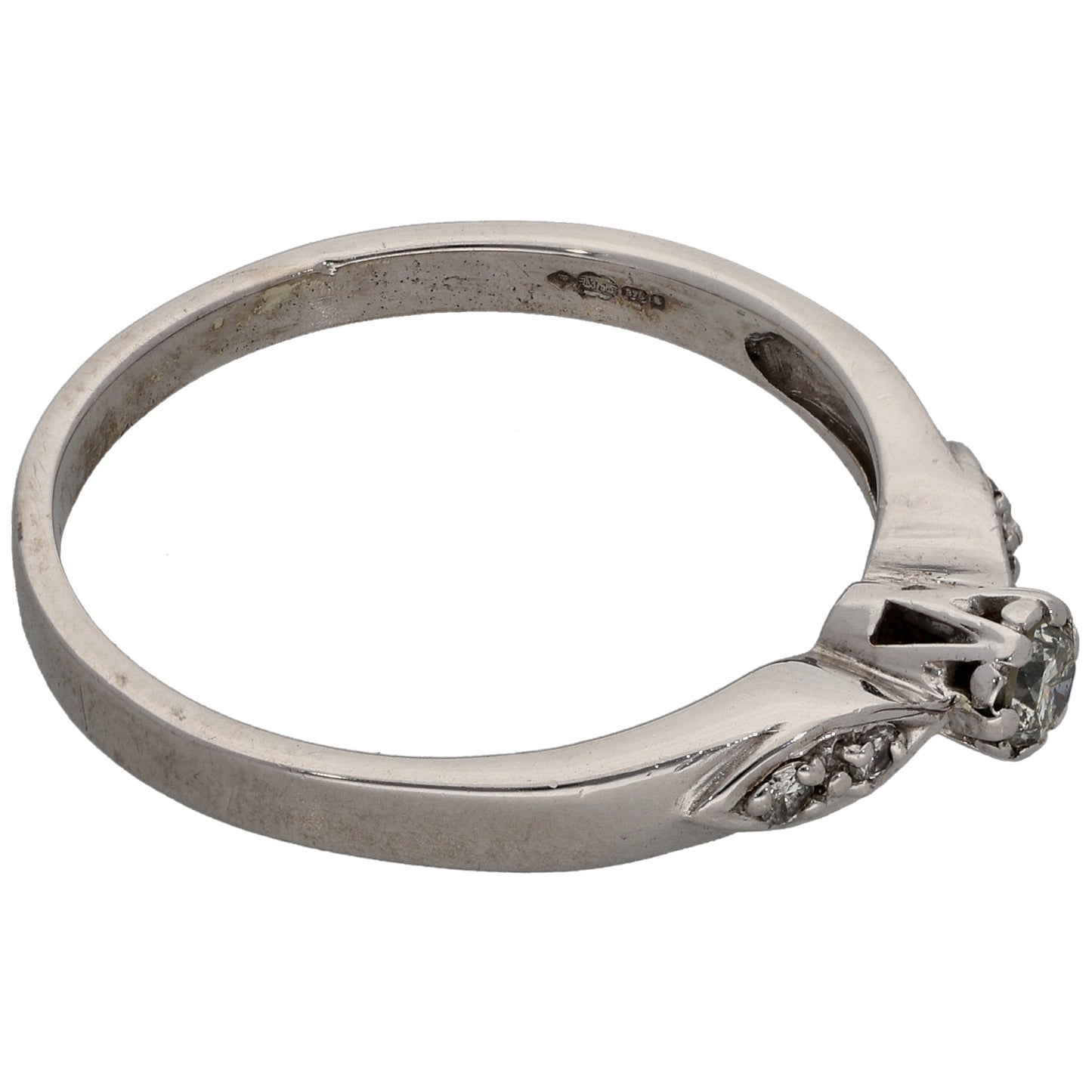 9ct White Gold 0.10ct Diamond Solitaire Ring With Accent Stones Size O