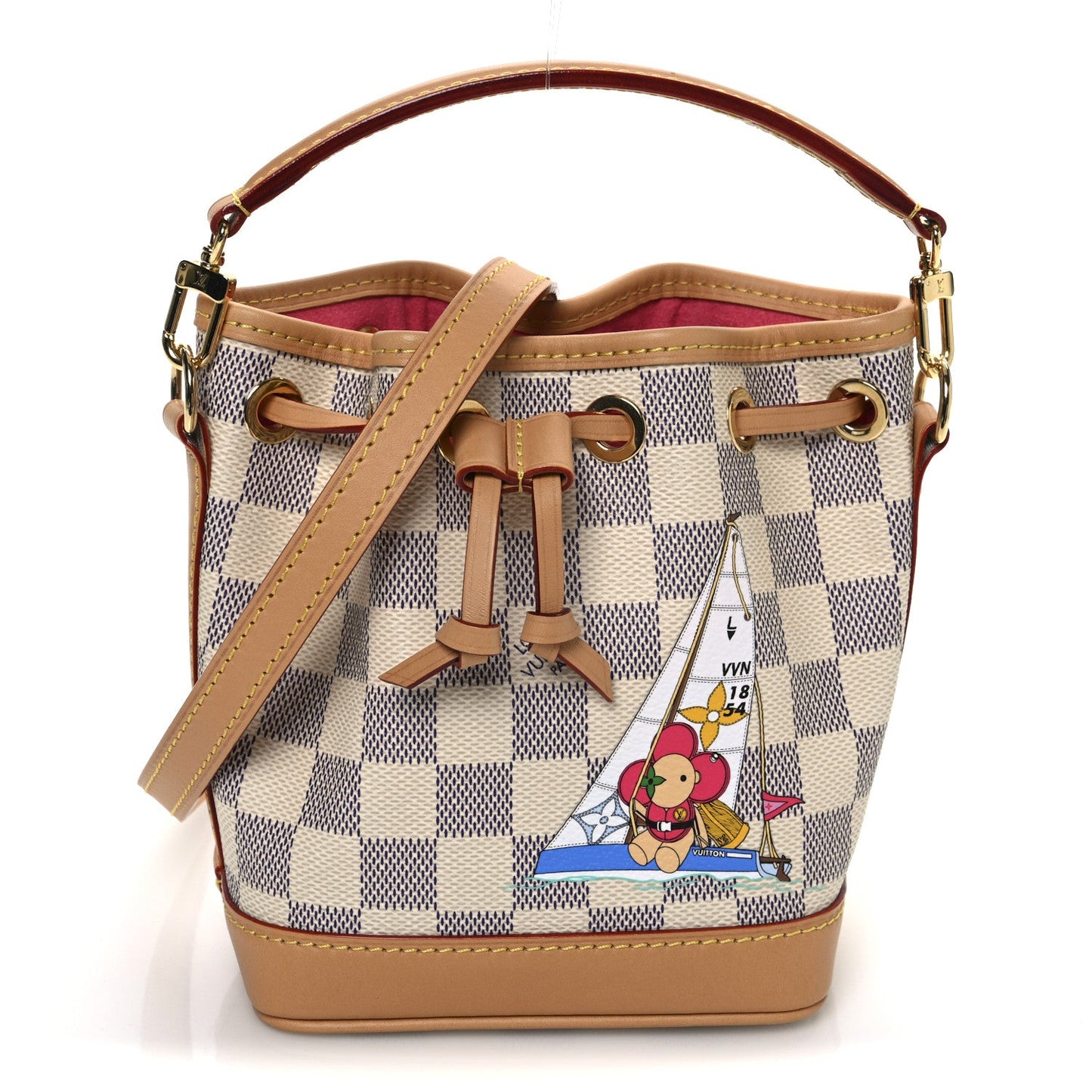 Louis Vuitton Damier Azur Vivienne Sac Nano Noe Dragon Fruit Pink Bag - White