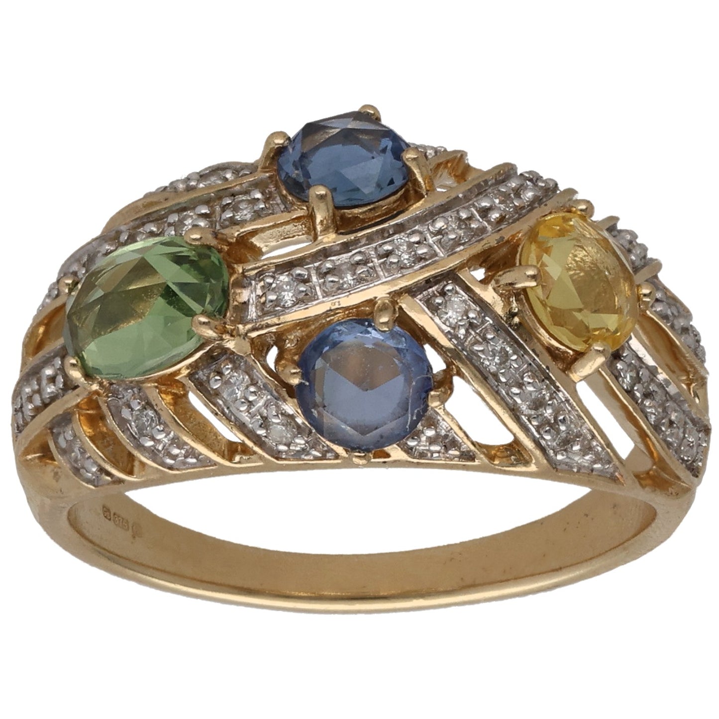 9ct Gold Sapphire & 0.17ct Diamond Dress/Cocktail Ring Size N