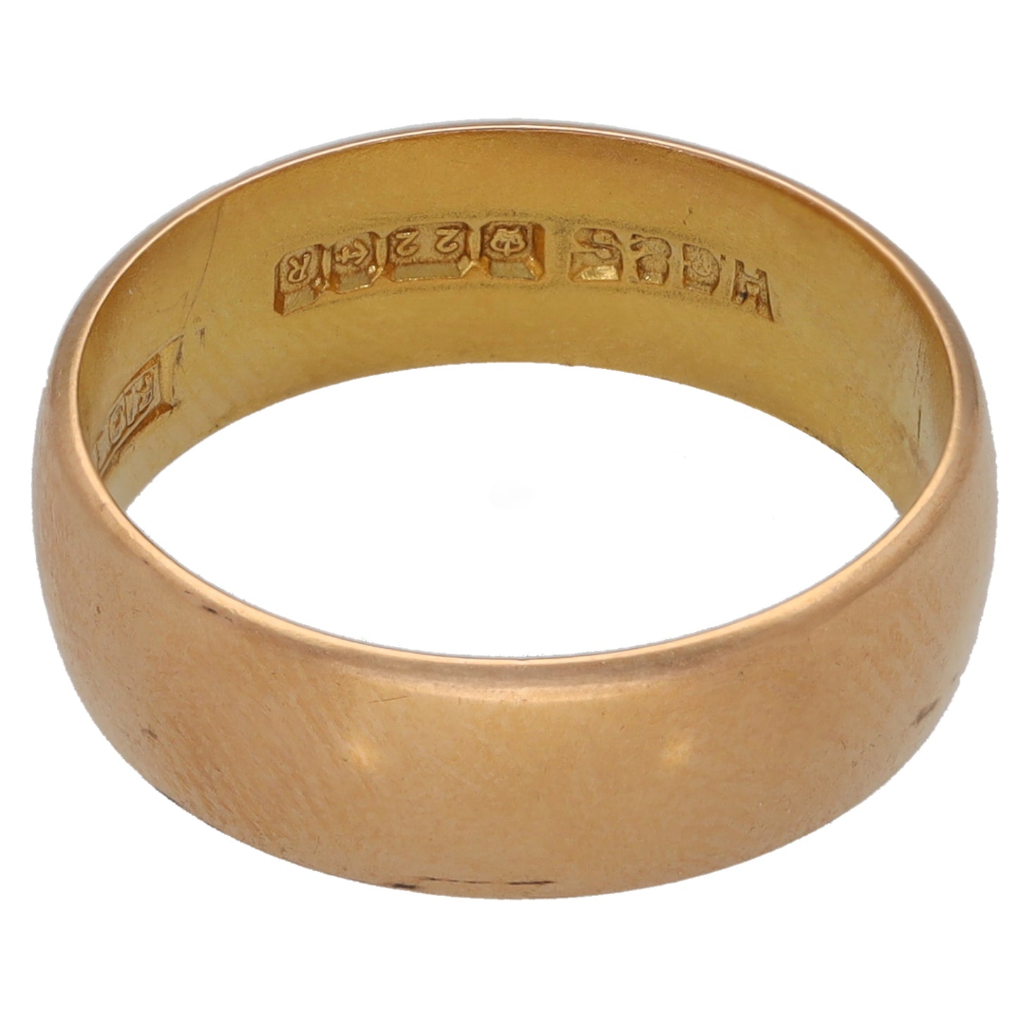 22ct Gold wedding ring with engraved inside band, smooth outer profile