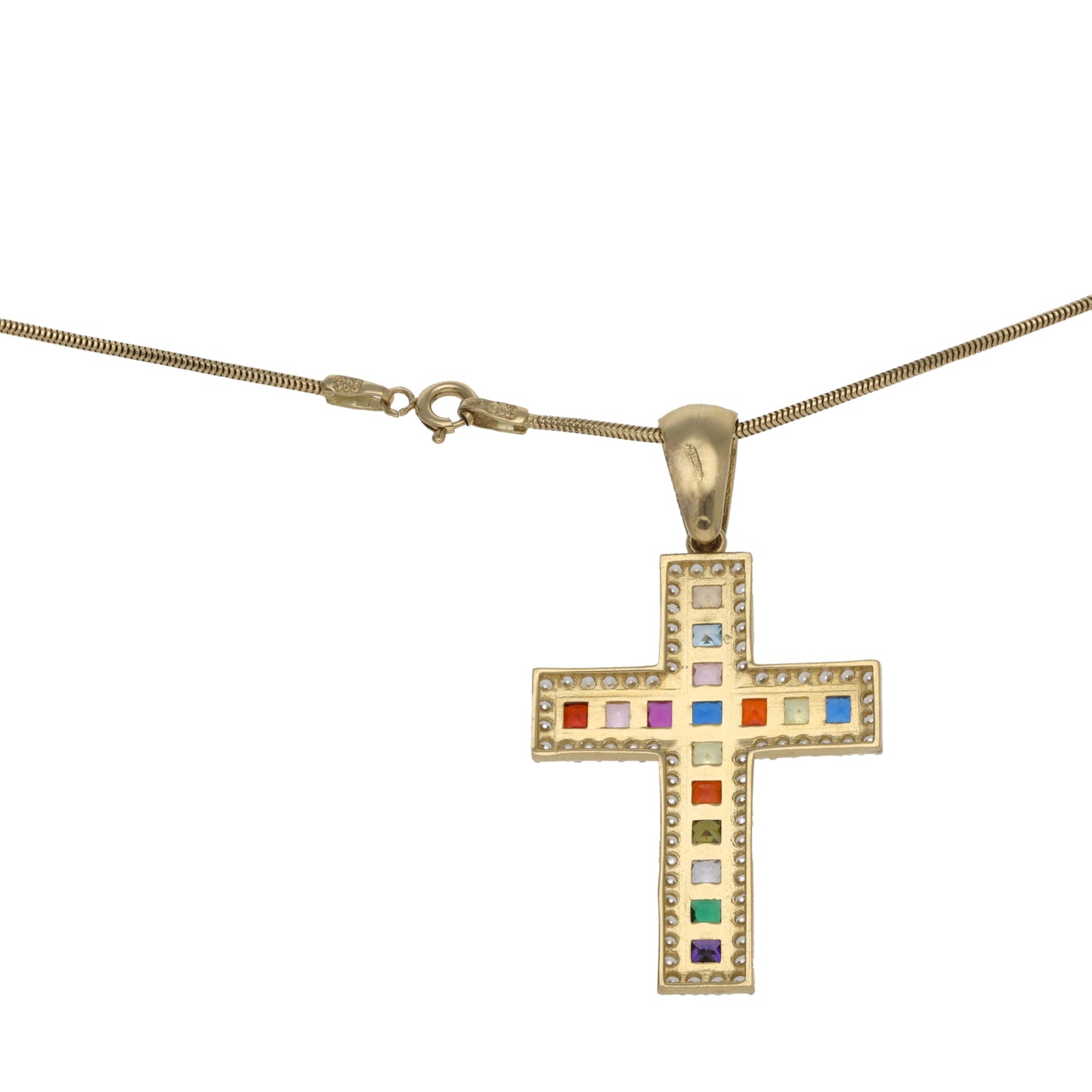 14ct Gold Imitation Cross Gems Pendant With Chain