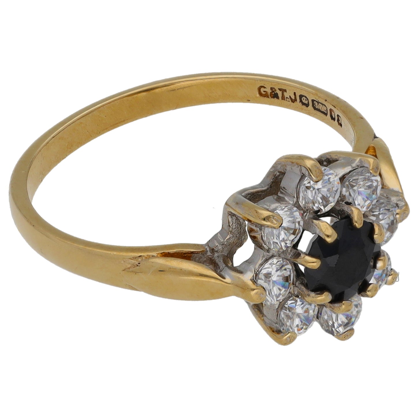 9ct Gold Sapphire & Cubic Zirconia Dress/Cocktail Ring Size M
