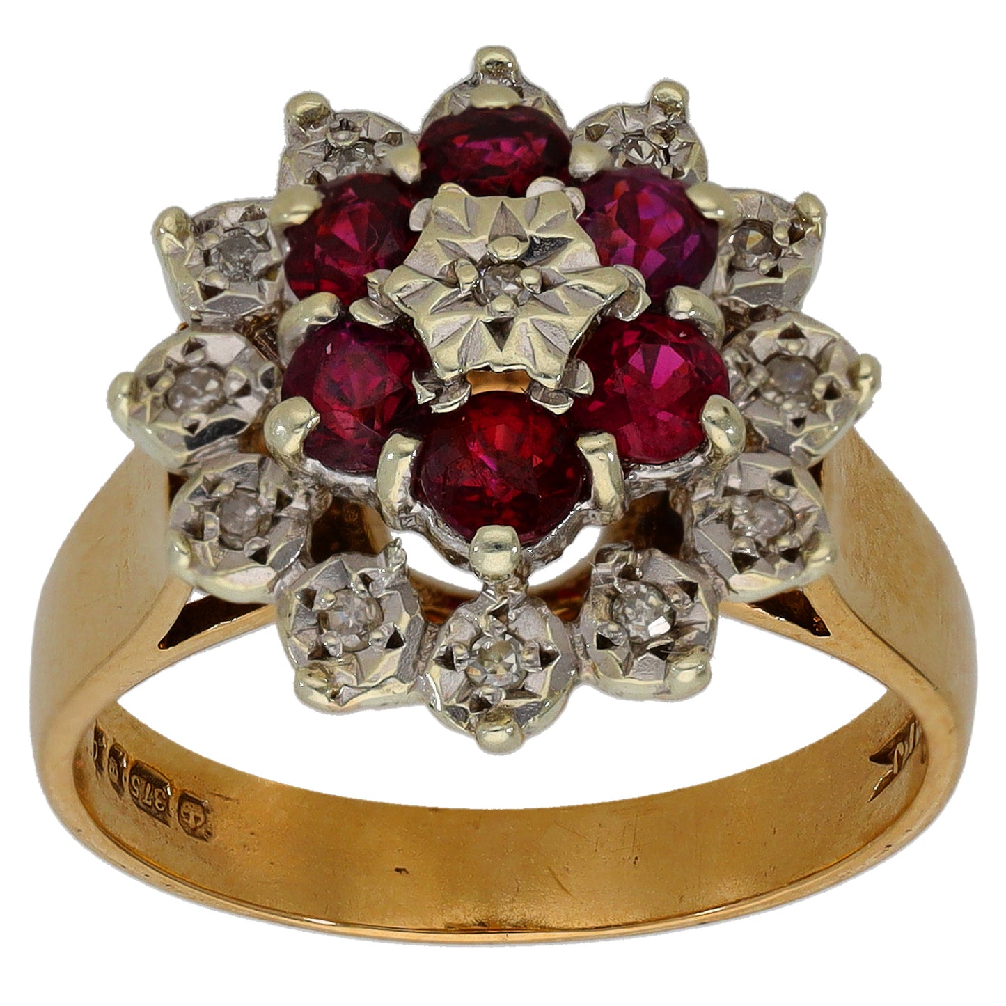 9ct Gold Ruby & 0.065ct Diamond Dress/Cocktail Ring Size N