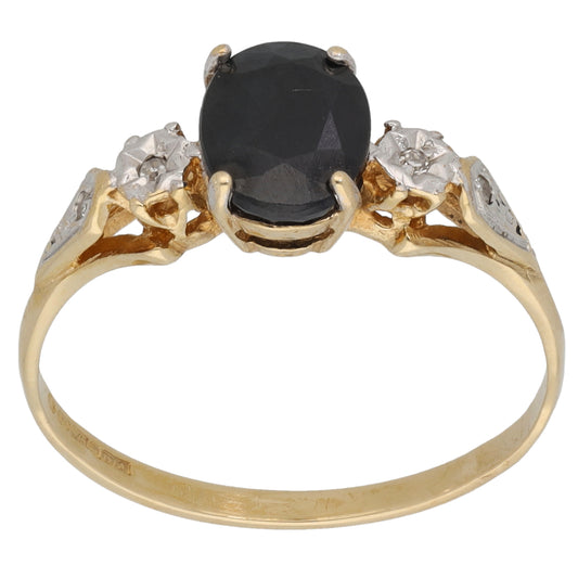 9ct Gold Sapphire & 0.02ct Diamond Dress/Cocktail Ring Size Q