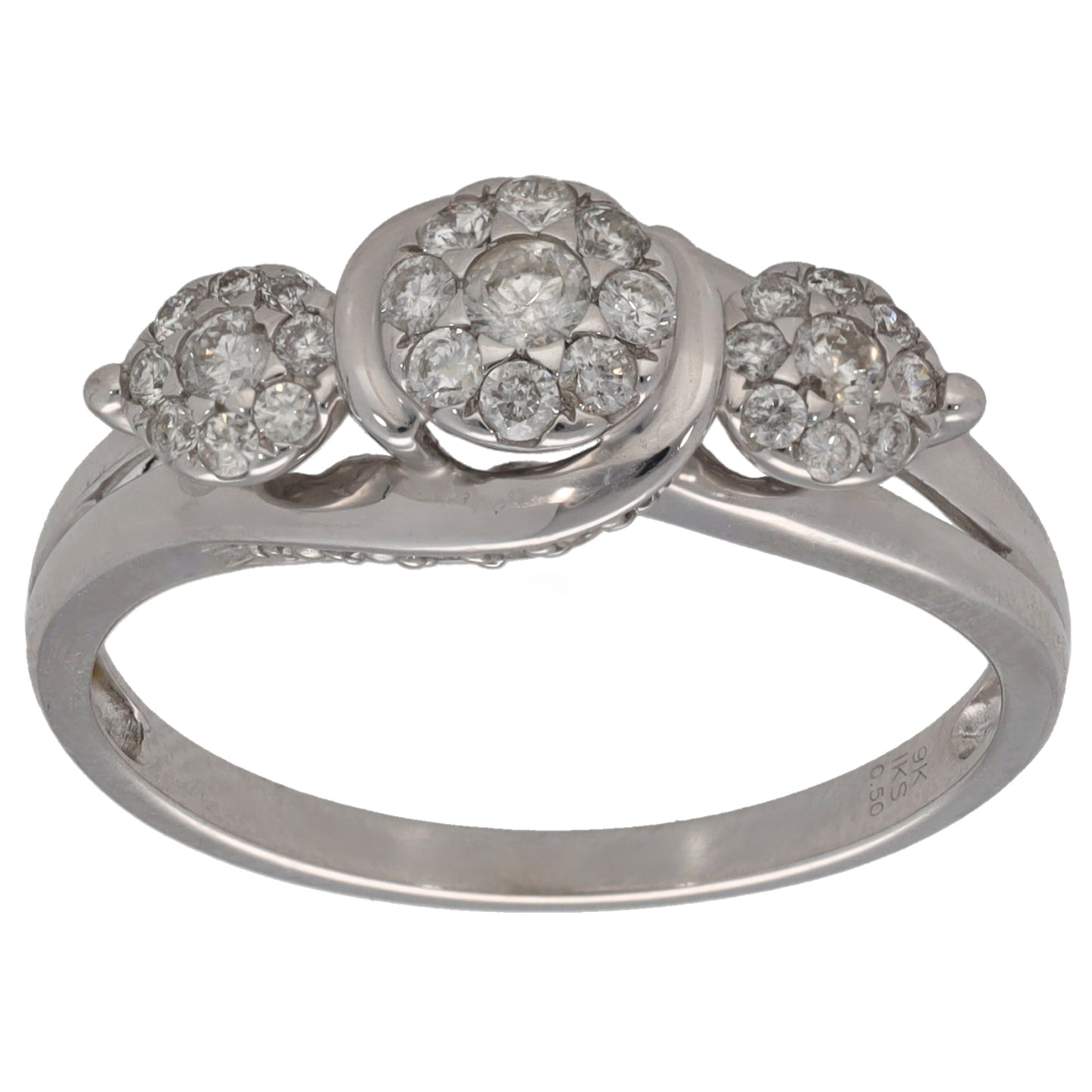 9ct White Gold 0.50ct Diamond Dress/Cocktail Ring Size S