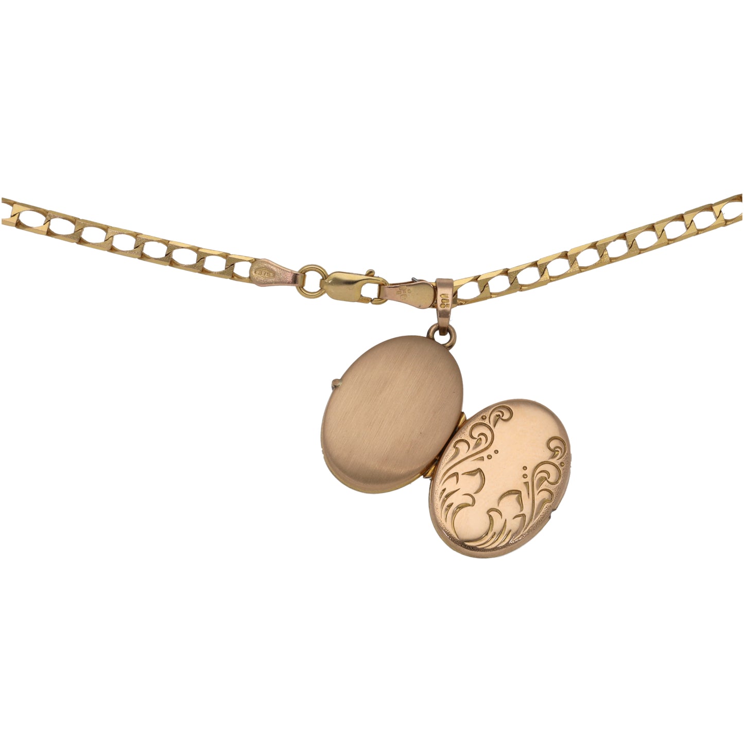 9ct Gold Patterned Locket Pendant With Chain