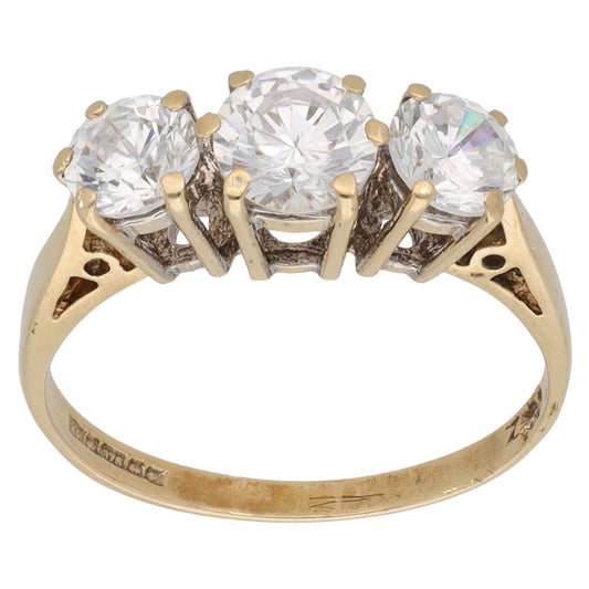 9ct Gold Cubic Zirconia Trilogy Ring Size K