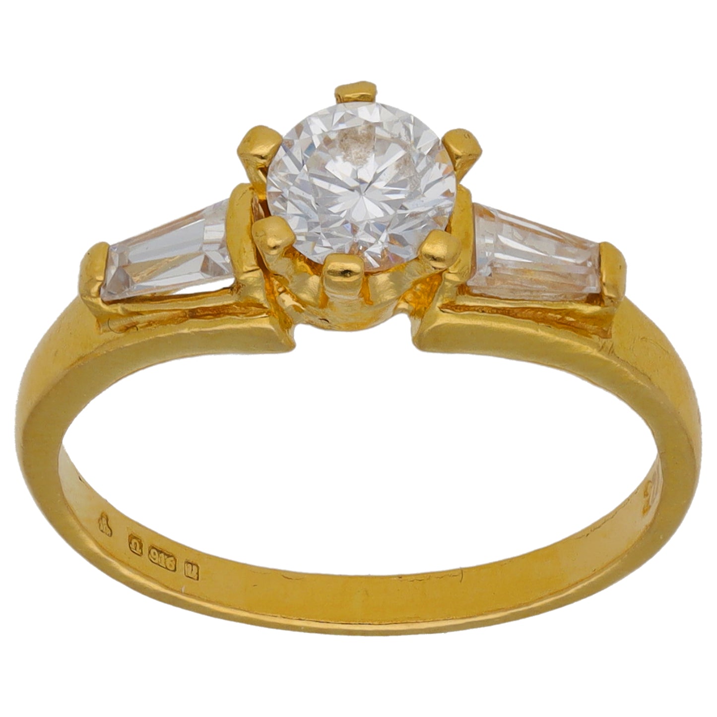 22ct Gold Cubic Zirconia Single Stone Ring With Accents Size K