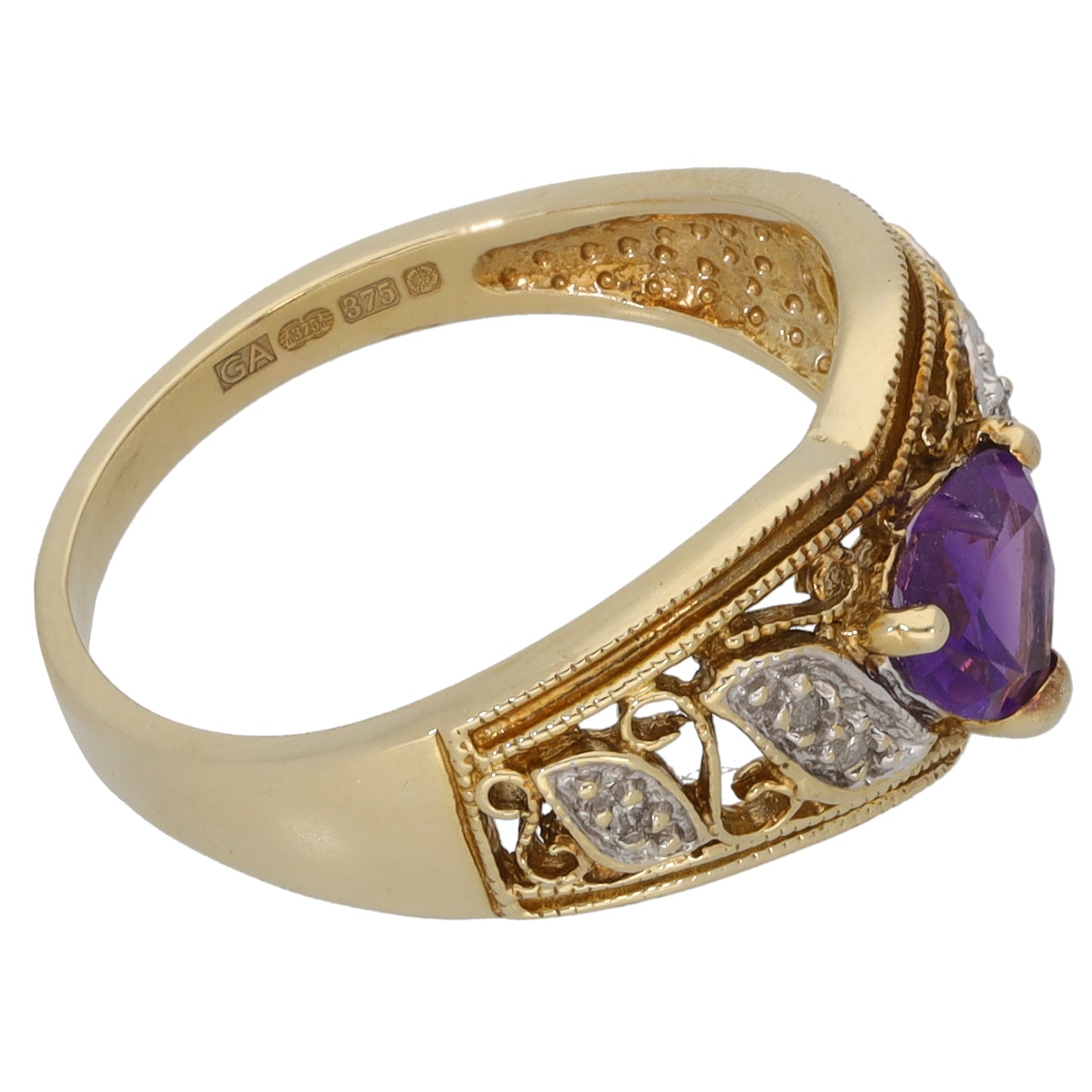 9ct Gold 0.06ct Diamond & Amethyst Dress/Cocktail Ring Size O