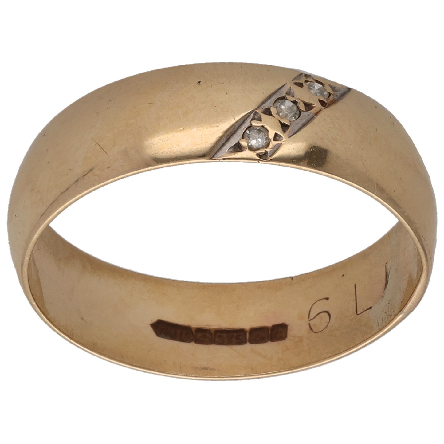 9ct Gold 0.045ct Diamond Patterned Wedding Ring Size Q