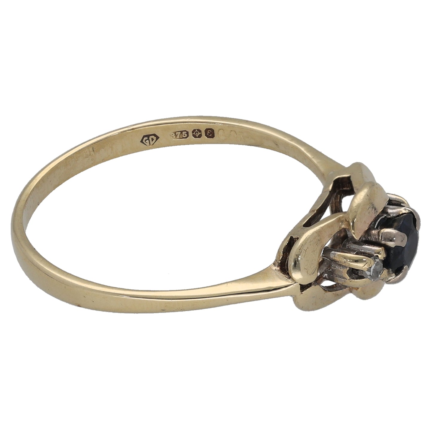 9ct Gold 0.04ct Diamond & Sapphire Trilogy Ring Size Q
