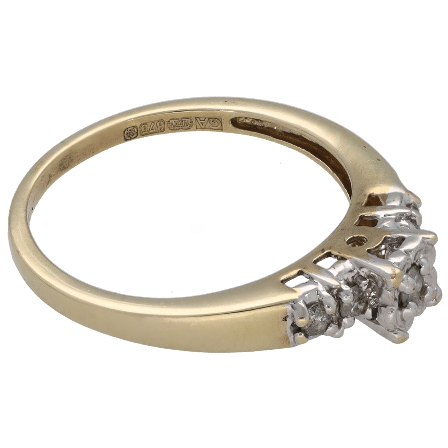9ct Gold 0.11ct Diamond Solitaire Ring With Accent Stones Size L