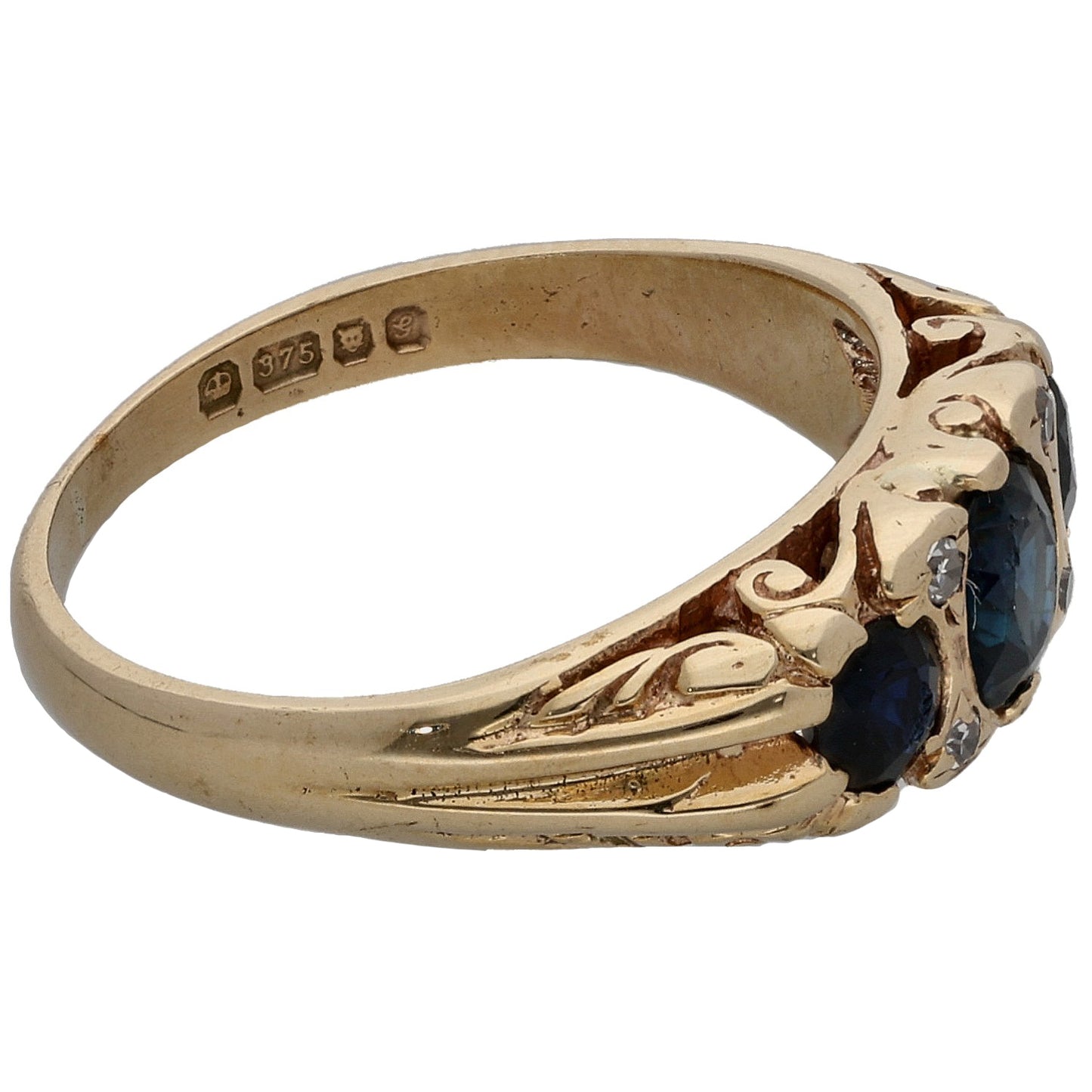 9ct Gold Sapphire & 0.02ct Diamond Dress/Cocktail Ring Size L
