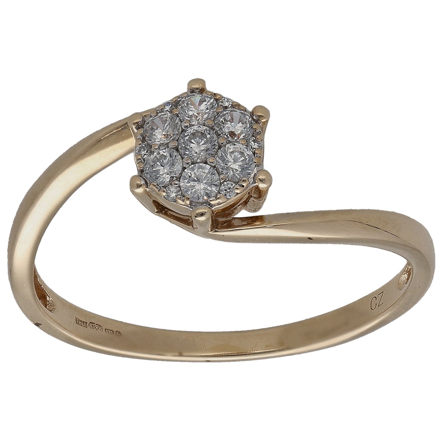 9ct Gold Cubic Zirconia Cluster Ring Size R