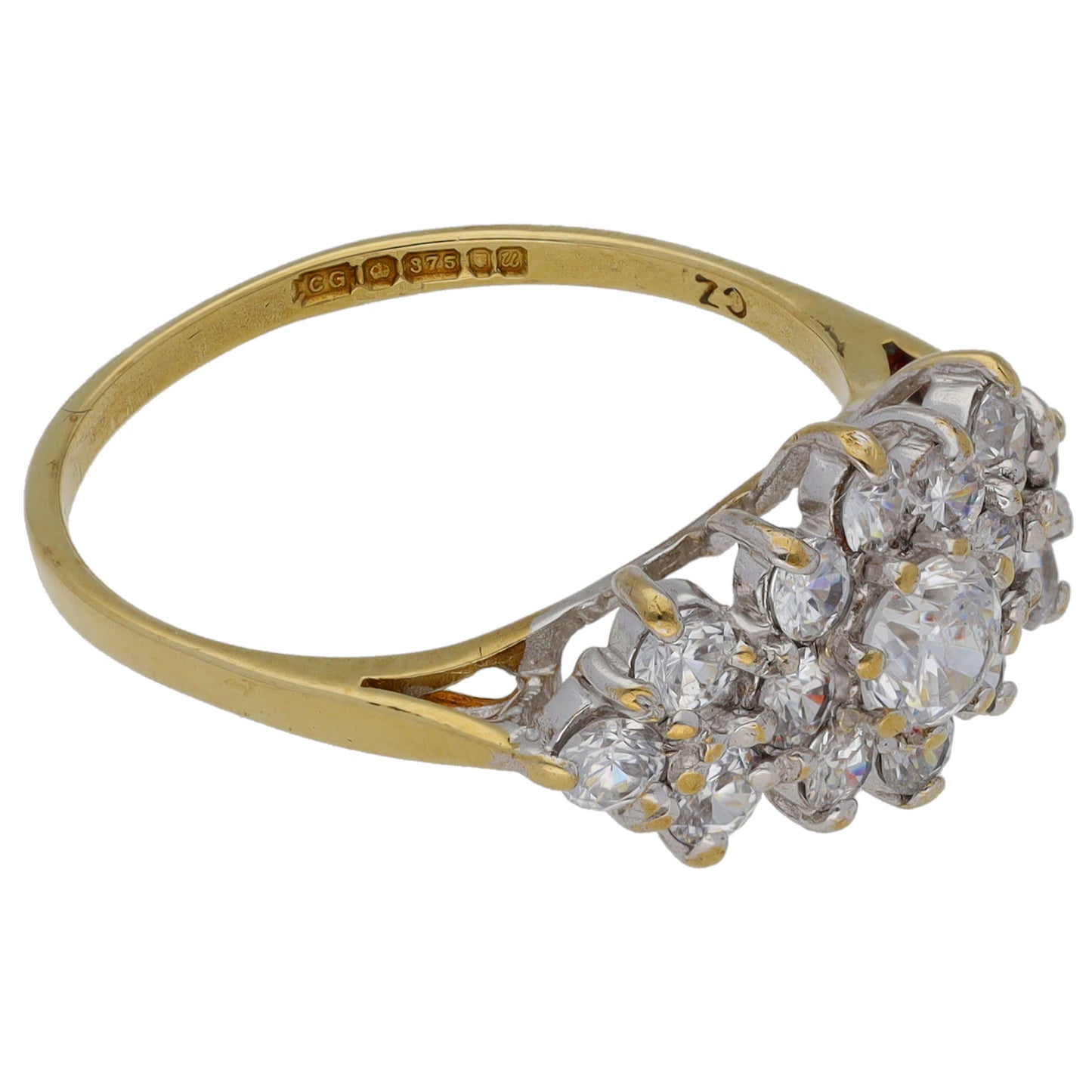 9ct Gold Cubic Zirconia Cluster Ring Size N