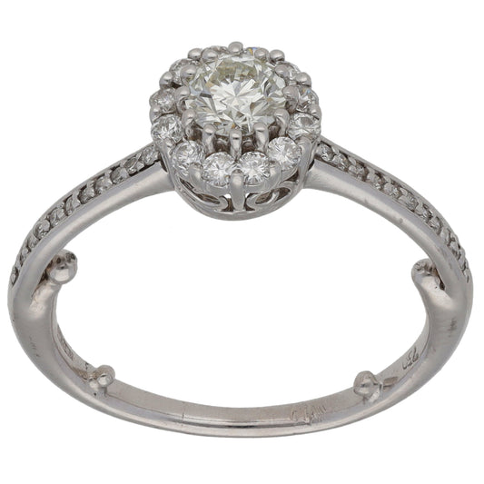9ct White Gold 0.80ct Diamond Halo Ring Size Q