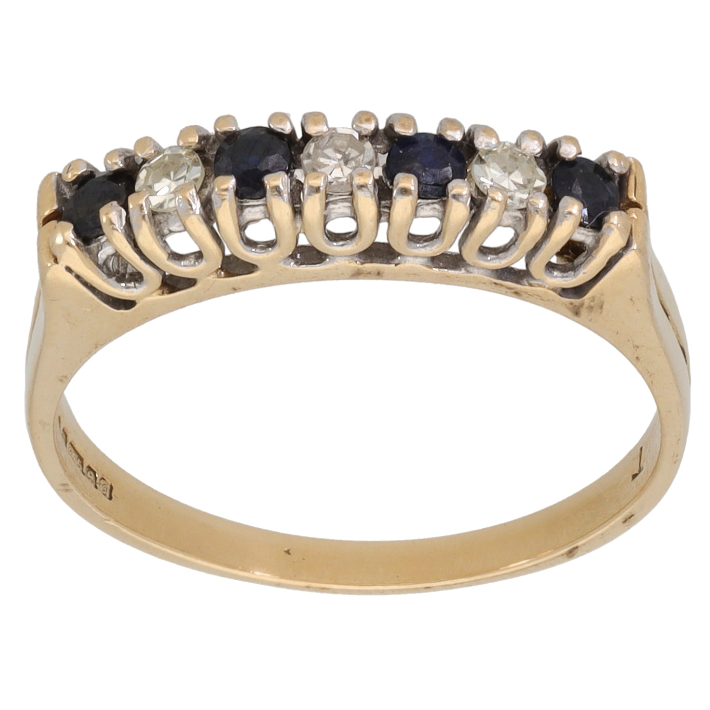 9ct Gold Sapphire & 0.12ct Diamond Half Eternity Ring Size N
