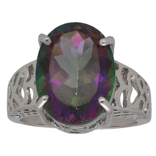 9ct White Gold Coated Topaz Single Stone Ring Size P