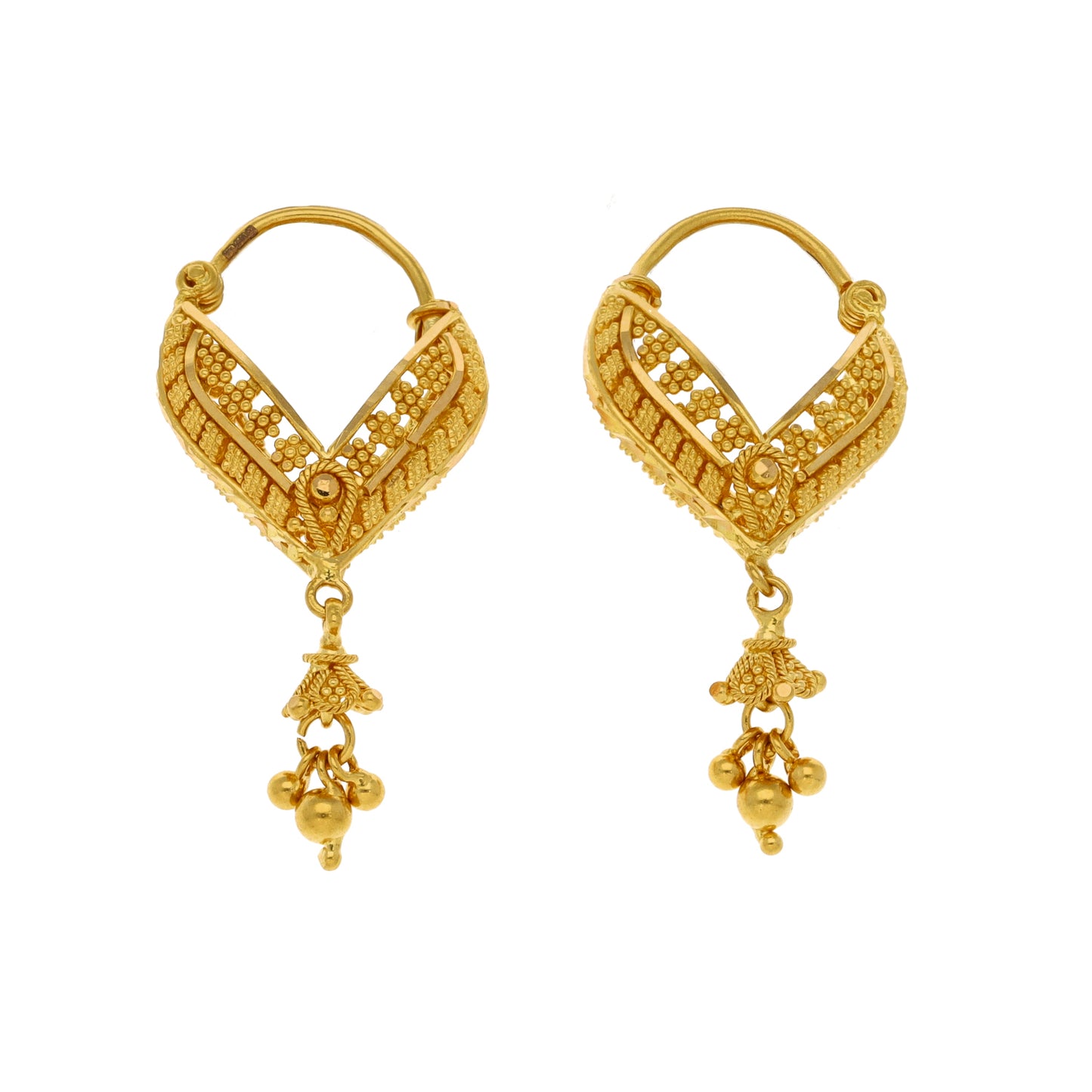New 22ct Gold Fancy Hoops With Drop Bead Earrings