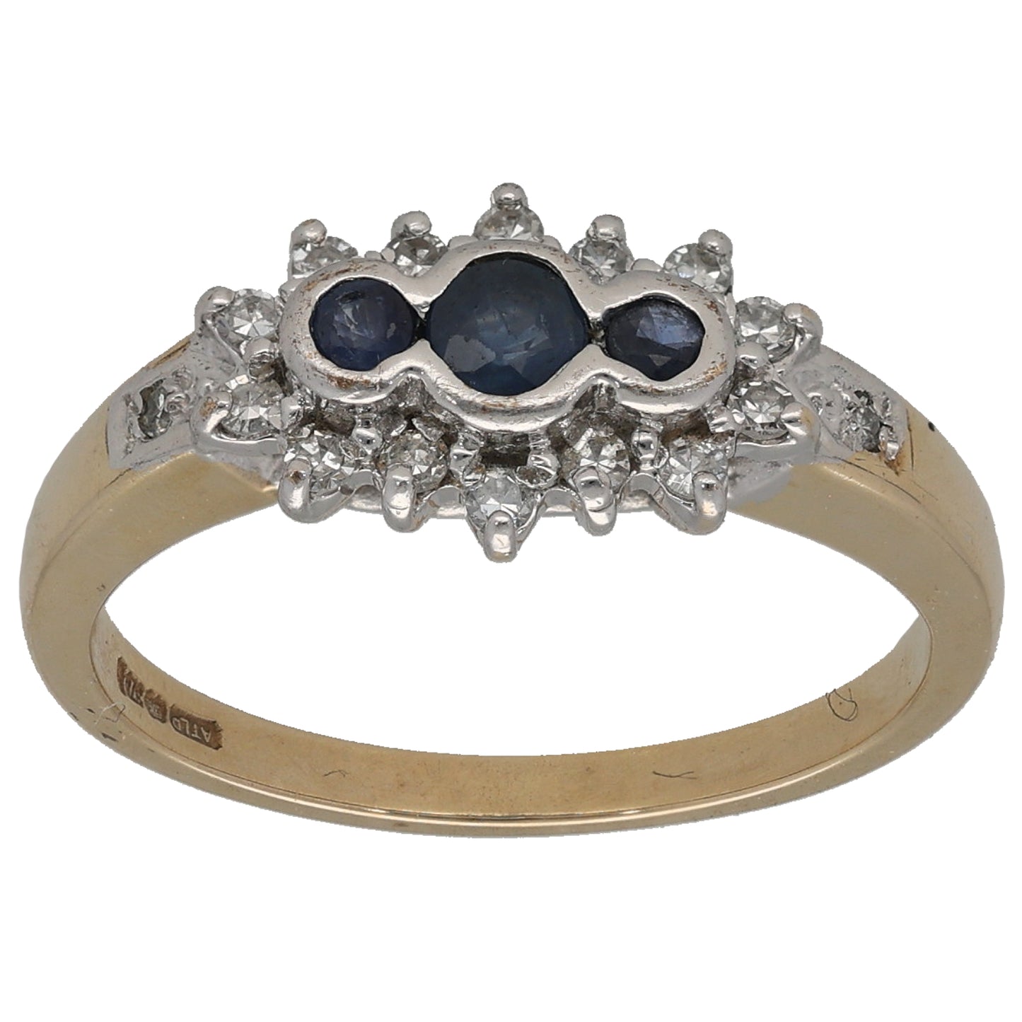 9ct Gold Sapphire & 0.16ct Diamond Dress/Cocktail Ring Size O