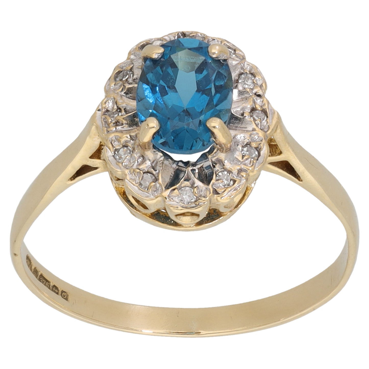 9ct Gold Topaz & 0.06ct Diamond Dress/Cocktail Ring Size P