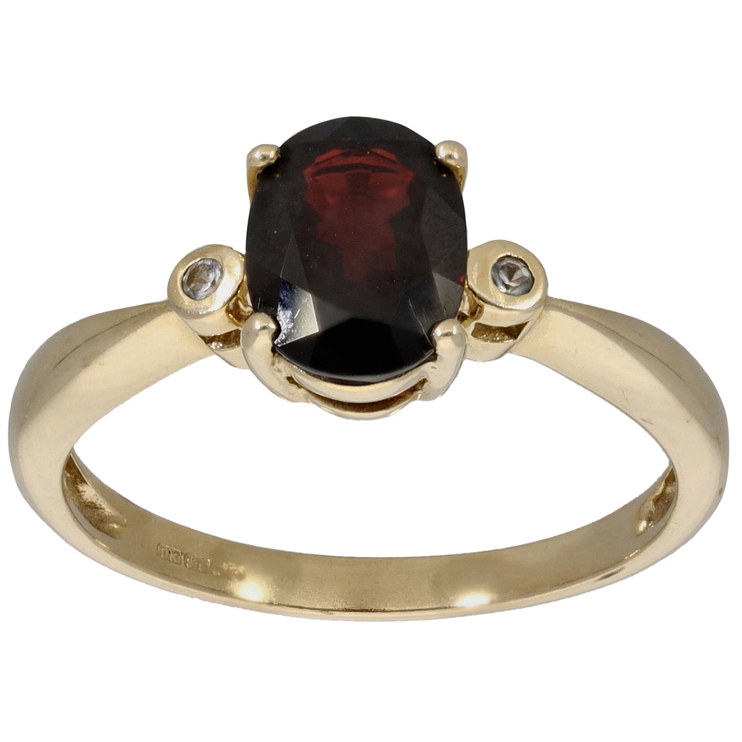 9ct Gold Garnet & White Topaz Three Stone Ring Size N